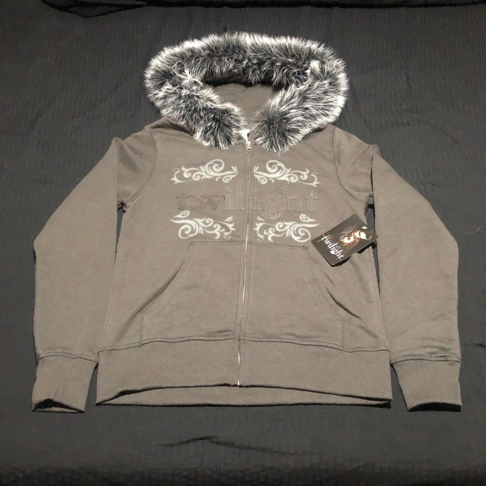 Twilight Saga Jacket Fur Hoodie Bella Swan Sweater Zip Up, Size Medium , Gray,